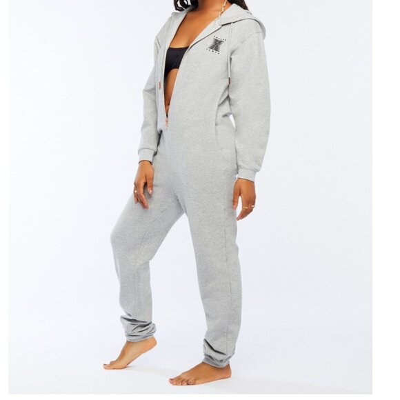 Forever Savage x Fenty Hooded Gray Onesie Jumpsuit In Platinum Grey
